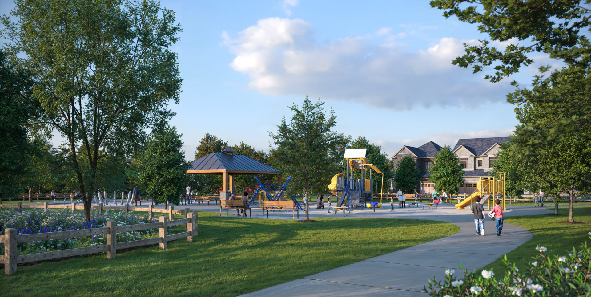 Community park with playground at Park and Lake — artist's concept